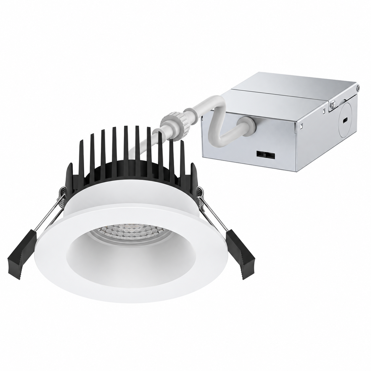 Illustrative Nandi 4 round 15W fixture with white trim and reflector, short body.
